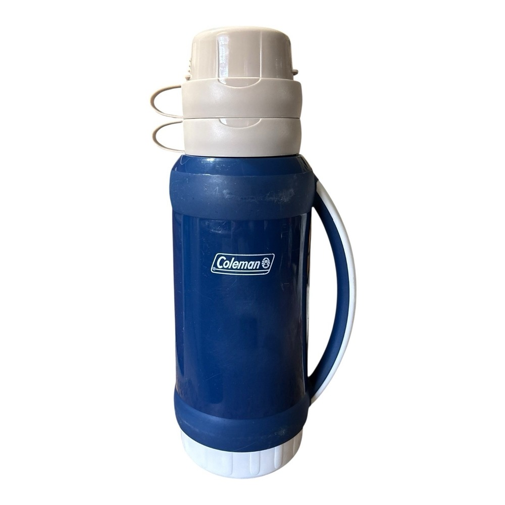VTG Coleman Insulated Plastic‎ Thermos Bottle W/O Stopper Blue Add-A-Cup Camping